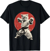 Load image into Gallery viewer, Cat Karate Judo, an interesting graphic T-shirt of the Japanese flag and a funny printed pattern top